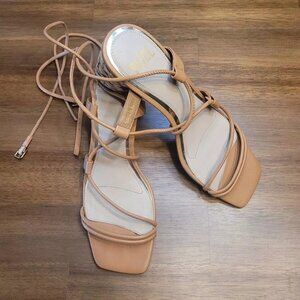 PAIGE Vienna Sandal Ankle Wrap Caramel Brown Leather Wicker